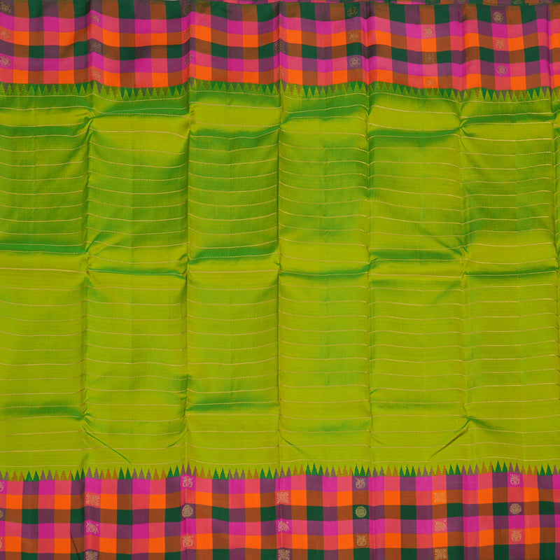 Hayagrivas Handloom Kanjivaram silk saree in Fluorescent green with multicolour Veldhari BBD984J3-1
