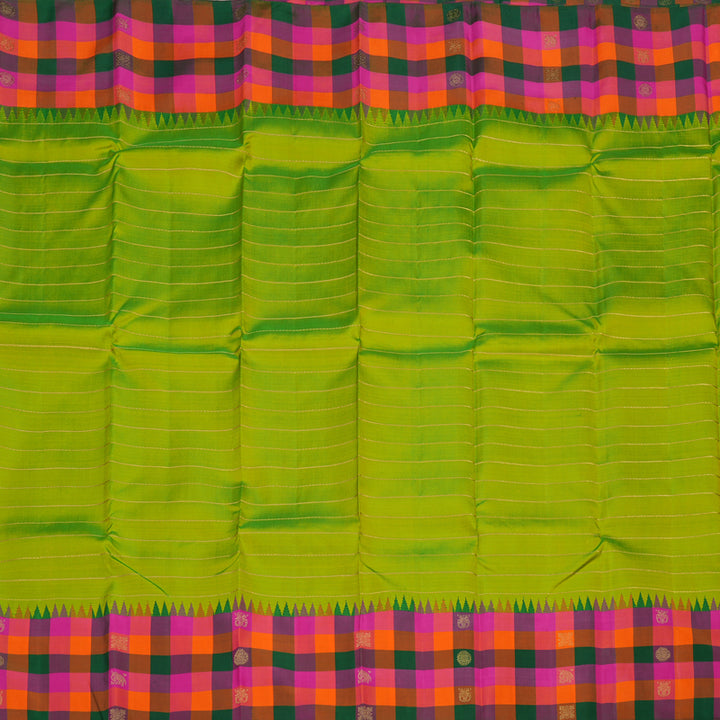 Hayagrivas Handloom Kanjivaram silk saree in Fluorescent green with multicolour Veldhari BBD984J3-1