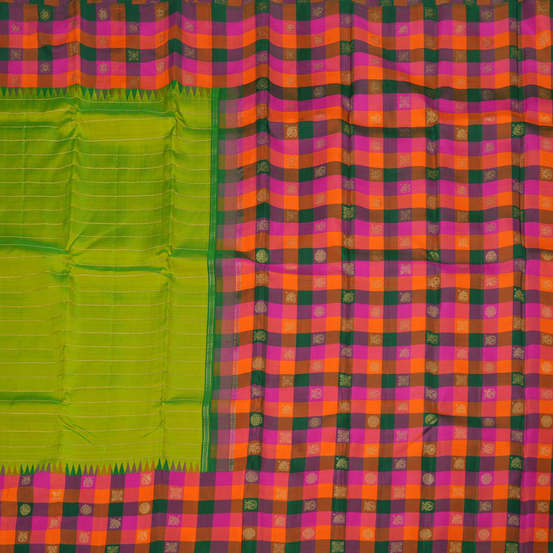 Hayagrivas Handloom Kanjivaram silk saree in Fluorescent green with multicolour Veldhari BBD984J3-1