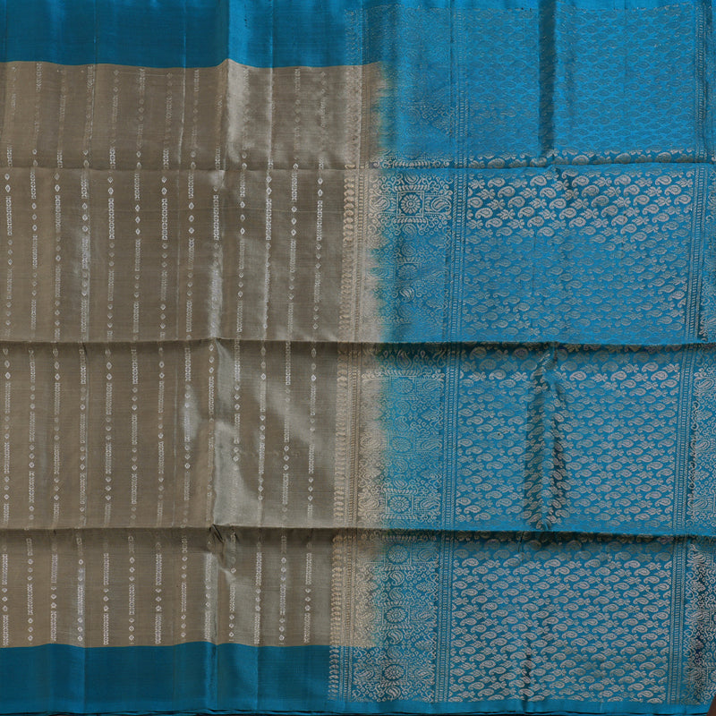 Hayagrivas Light Ash Grey Handloom Soft Silk Saree with Dark Sky Blue Border BBD98D2-7