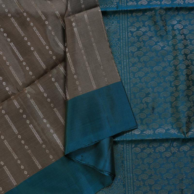 Hayagrivas Light Ash Grey Handloom Soft Silk Saree with Dark Sky Blue Border BBD98D2-7