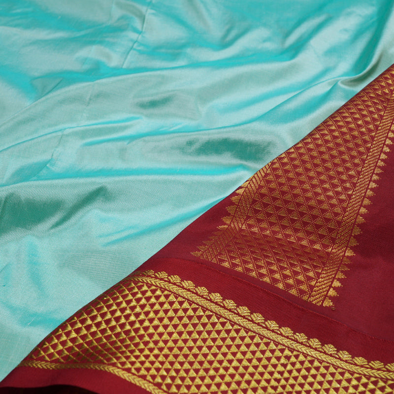 Hayagrivas Pastel Blue Ten Yards Silk Saree with Maroon Border BBD990J1-25