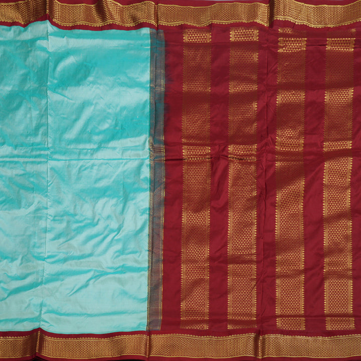 Hayagrivas Pastel Blue Ten Yards Silk Saree with Maroon Border BBD990J1-25