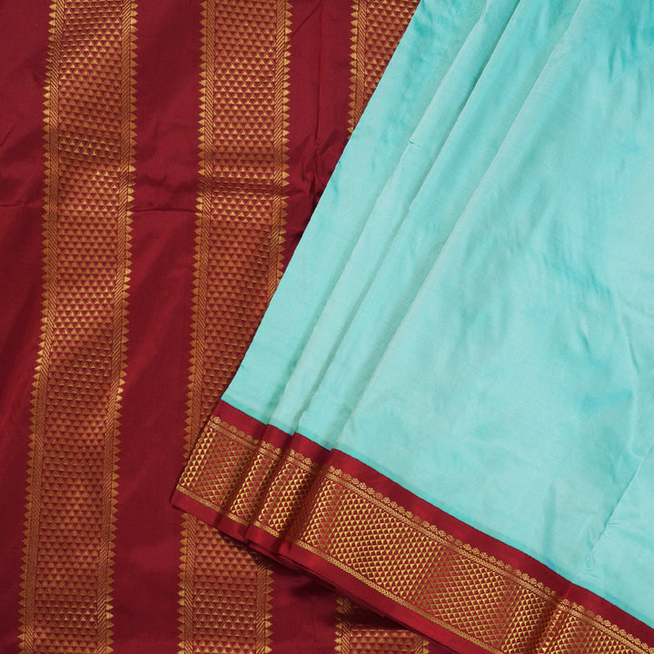 Hayagrivas Pastel Blue Ten Yards Silk Saree with Maroon Border BBD990J1-25