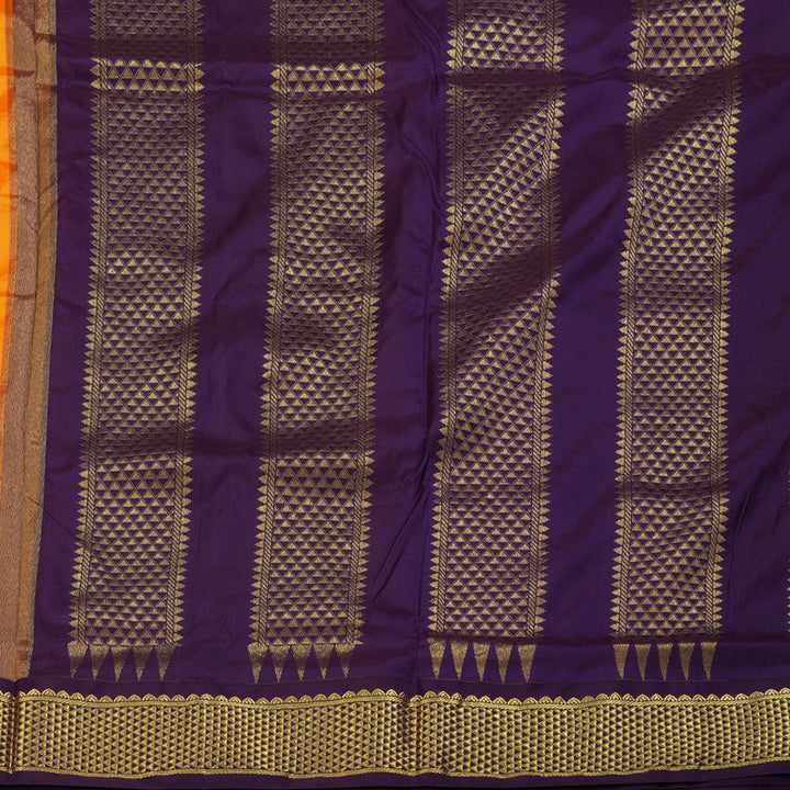 Hayagrivas Mango Yellow Ten Yards Silk Saree with Dark Purple Border BBD990J1-42