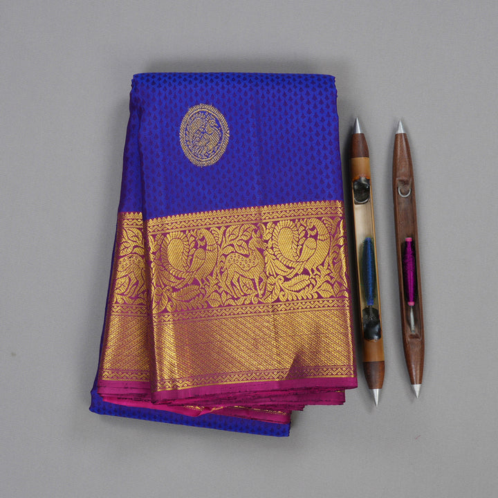 Hayagrivas Blue Handloom Kanjivaram Silk Saree with Purple Border BBD991J2-8