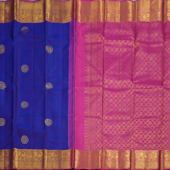 Hayagrivas Blue Handloom Kanjivaram Silk Saree with Purple Border BBD991J2-8