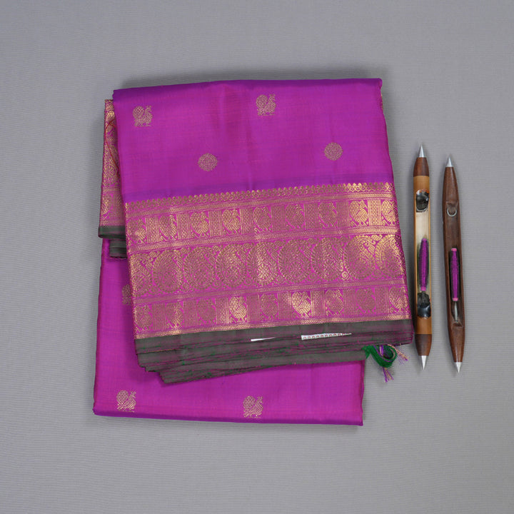 Hayagrivas Purple Handloom Kanjivaram Ten Yards Silk Saree with Green Edging Border BD303-SBS