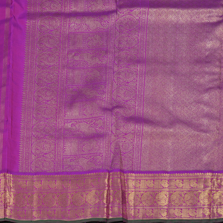 Hayagrivas Purple Handloom Kanjivaram Ten Yards Silk Saree with Green Edging Border BD303-SBS