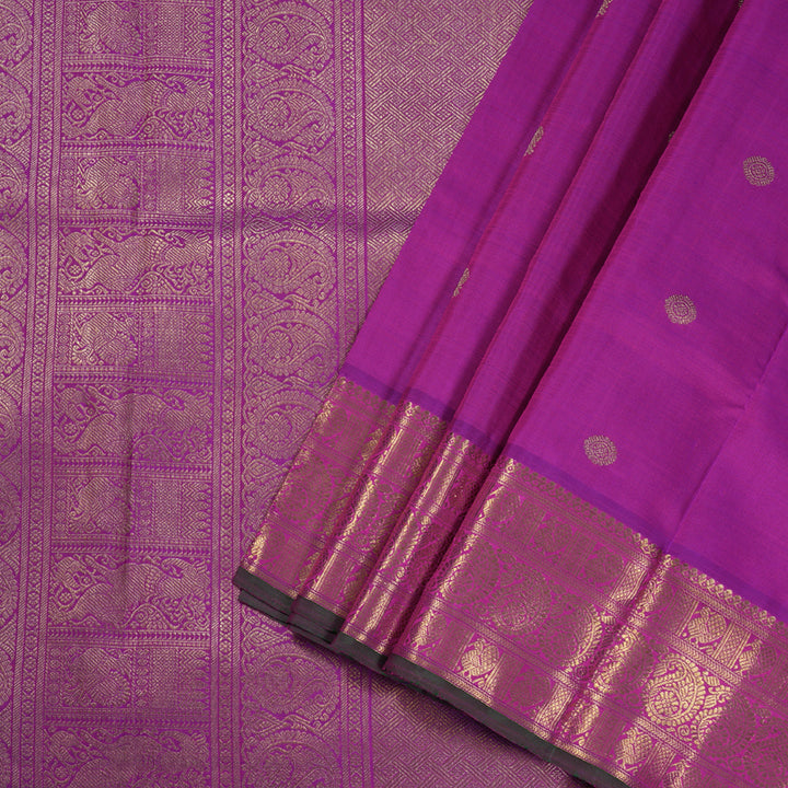 Hayagrivas Purple Handloom Kanjivaram Ten Yards Silk Saree with Green Edging Border BD303-SBS