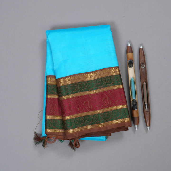 Hayagrivas Handloom Light blue With Brown Korvai Kanjivaram Silk Saree BD315