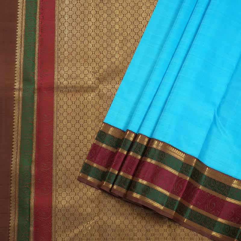 Hayagrivas Handloom Light blue With Brown Korvai Kanjivaram Silk Saree BD315