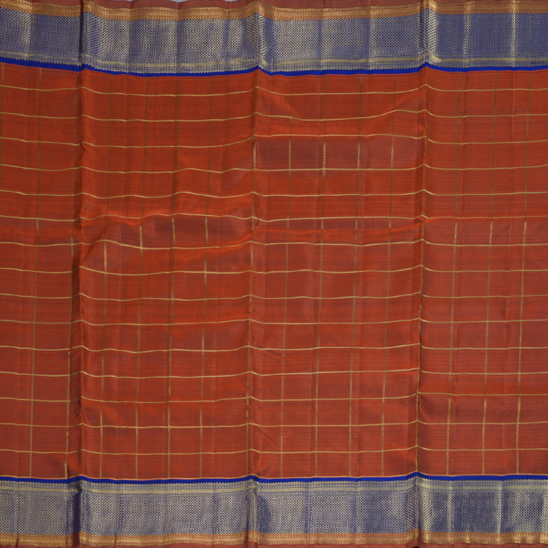 Hayagrivas Burnt Orange Handloom Kanjivaram Ten Yards Silk Saree with Blue Border BD317-SBS