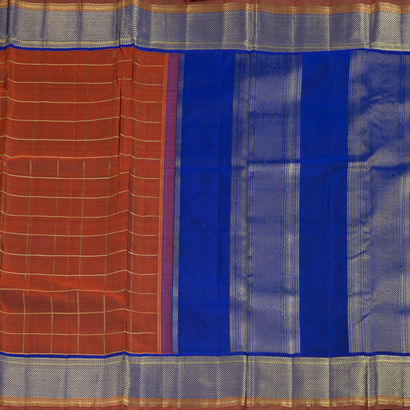 Hayagrivas Burnt Orange Handloom Kanjivaram Ten Yards Silk Saree with Blue Border BD317-SBS