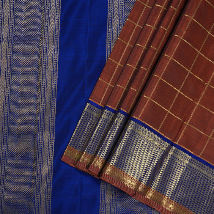 Hayagrivas Burnt Orange Handloom Kanjivaram Ten Yards Silk Saree with Blue Border BD317-SBS