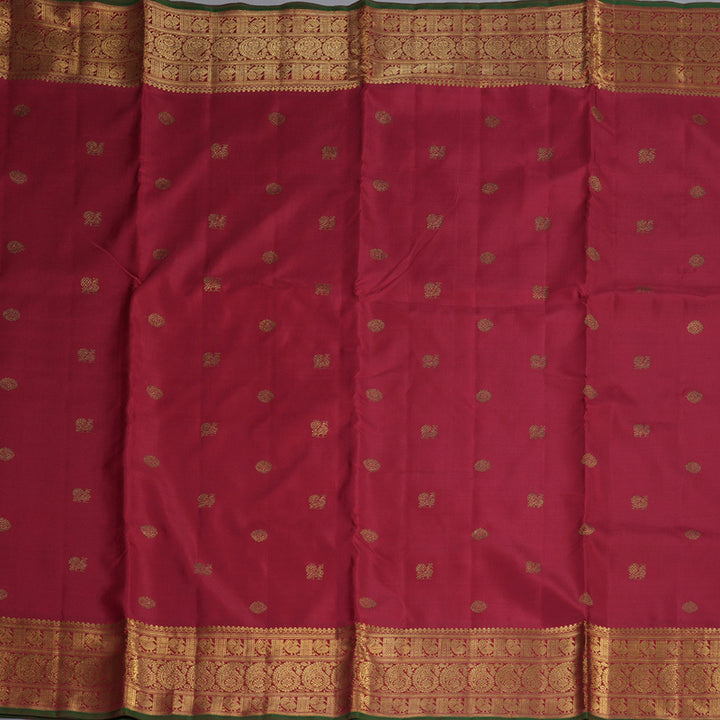 Hayagrivas Maroon Handloom Kanjivaram Ten Yards Silk Saree with Green Edging Border BD335-SBS