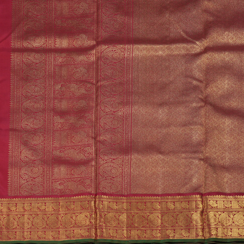 Hayagrivas Maroon Handloom Kanjivaram Ten Yards Silk Saree with Green Edging Border BD335-SBS