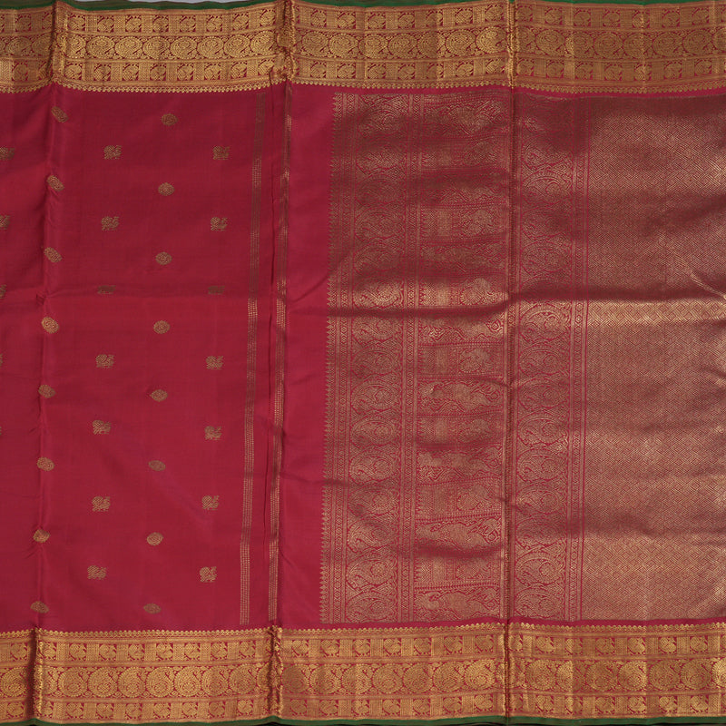 Hayagrivas Maroon Handloom Kanjivaram Ten Yards Silk Saree with Green Edging Border BD335-SBS