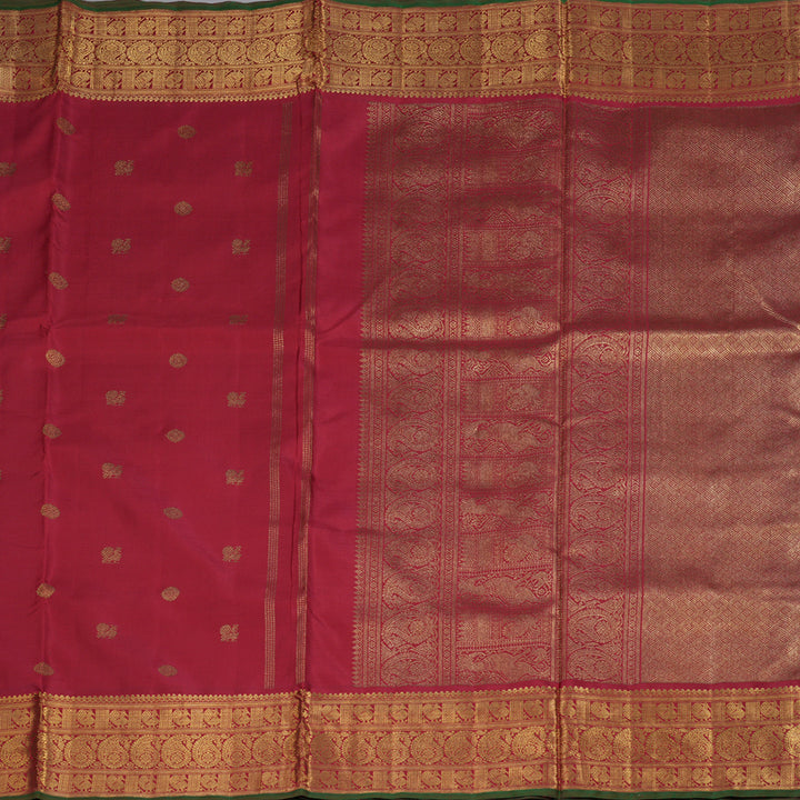 Hayagrivas Maroon Handloom Kanjivaram Ten Yards Silk Saree with Green Edging Border BD335-SBS