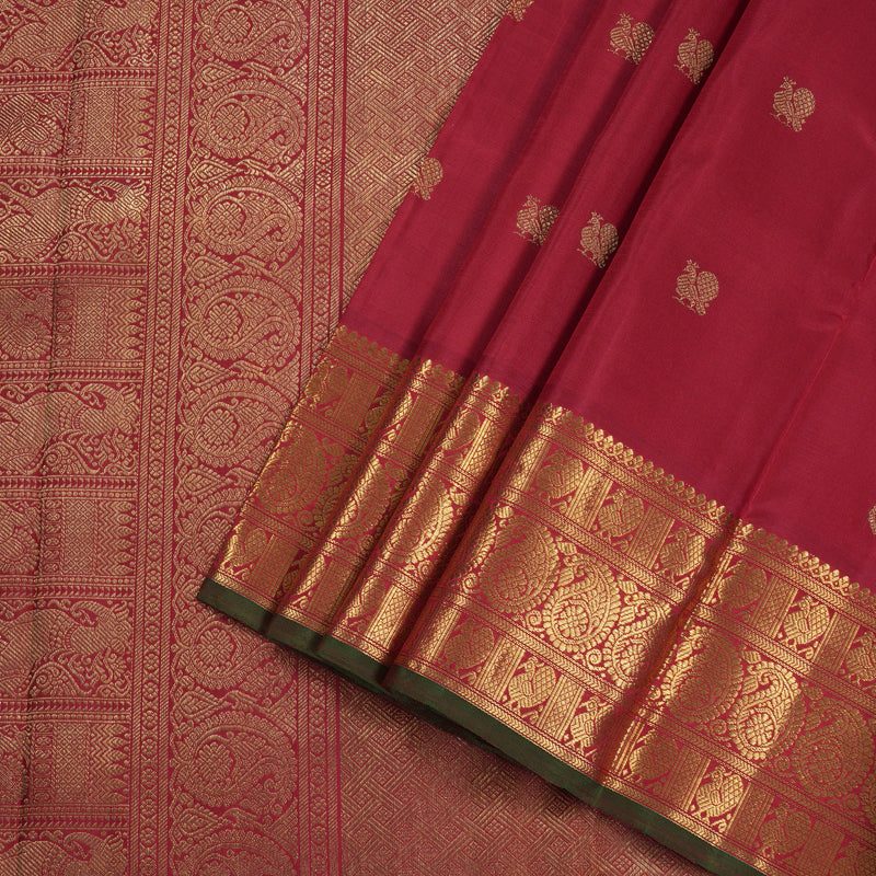 Hayagrivas Maroon Handloom Kanjivaram Ten Yards Silk Saree with Green Edging Border BD335-SBS