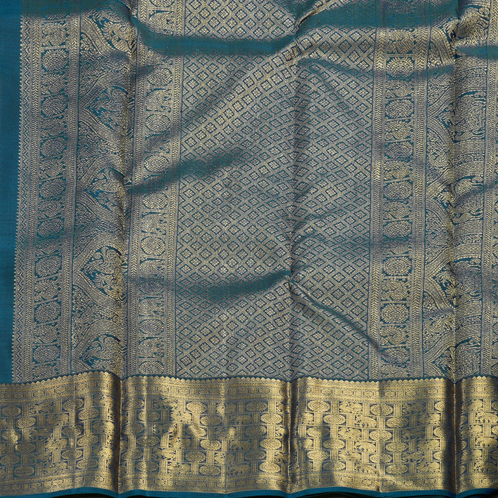 Hayagrivas Handloom Gold With Cobalt Blue Kanjivaram Silk Saree BD347