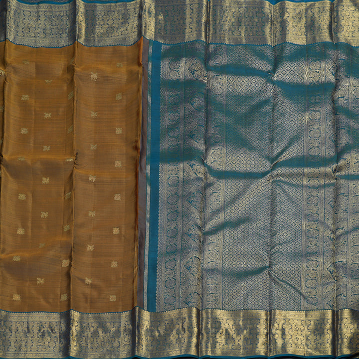 Hayagrivas Handloom Gold With Cobalt Blue Kanjivaram Silk Saree BD347