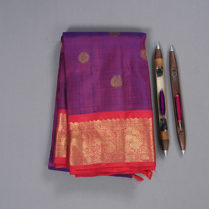 Hayagrivas Purple Kanjivaram Silk Saree with Redish Pink Border BD348-SBS