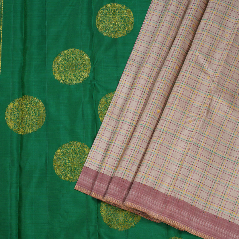 Hayagrivas Handloom Muted Checks Kanjivaram Silk Saree BD368