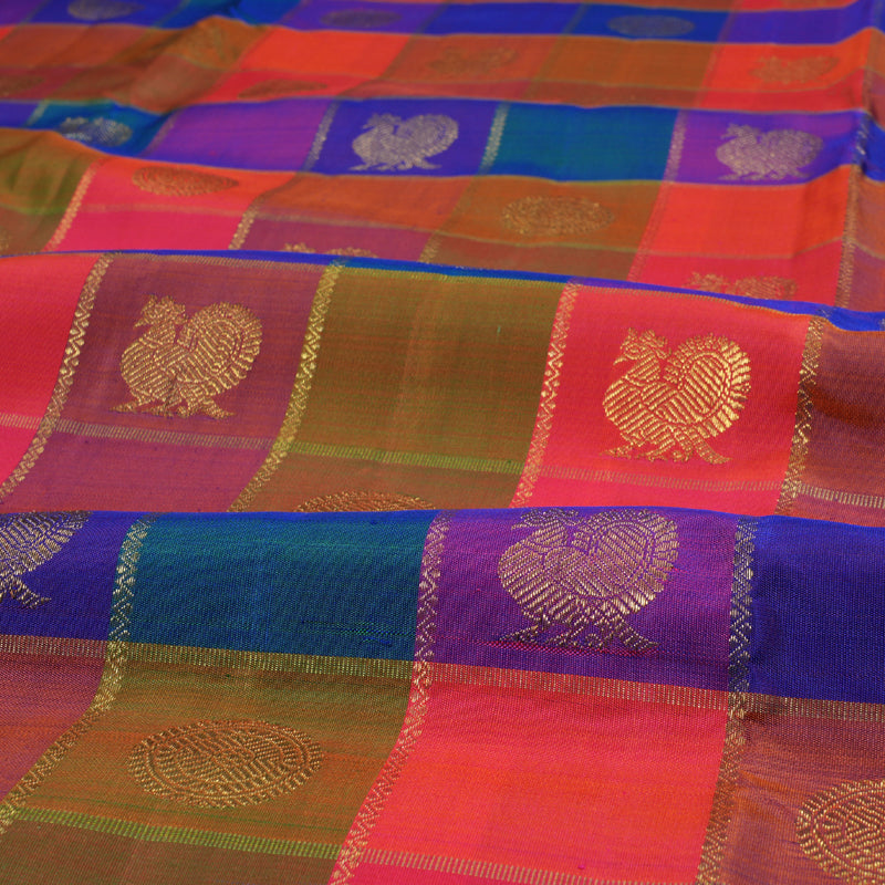 Hayagrivas Handloom Paalum Pazham Checks Ten Yards  Kanjivaram Silk Saree BD370-SBS