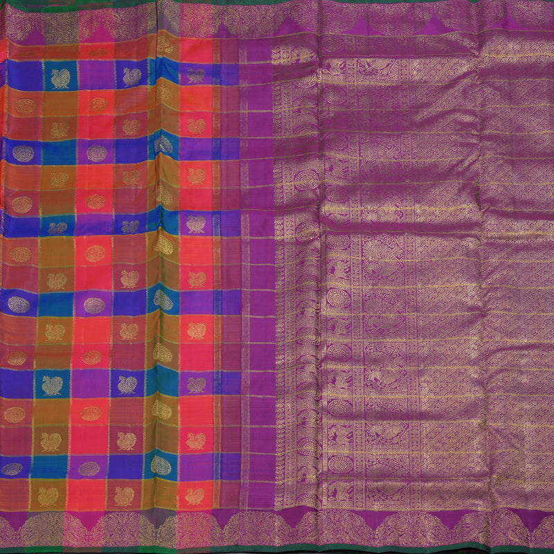 Hayagrivas Handloom Paalum Pazham Checks Ten Yards  Kanjivaram Silk Saree BD370-SBS