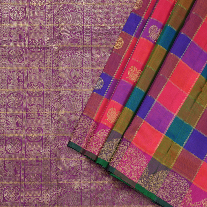 Hayagrivas Handloom Paalum Pazham Checks Ten Yards  Kanjivaram Silk Saree BD370-SBS