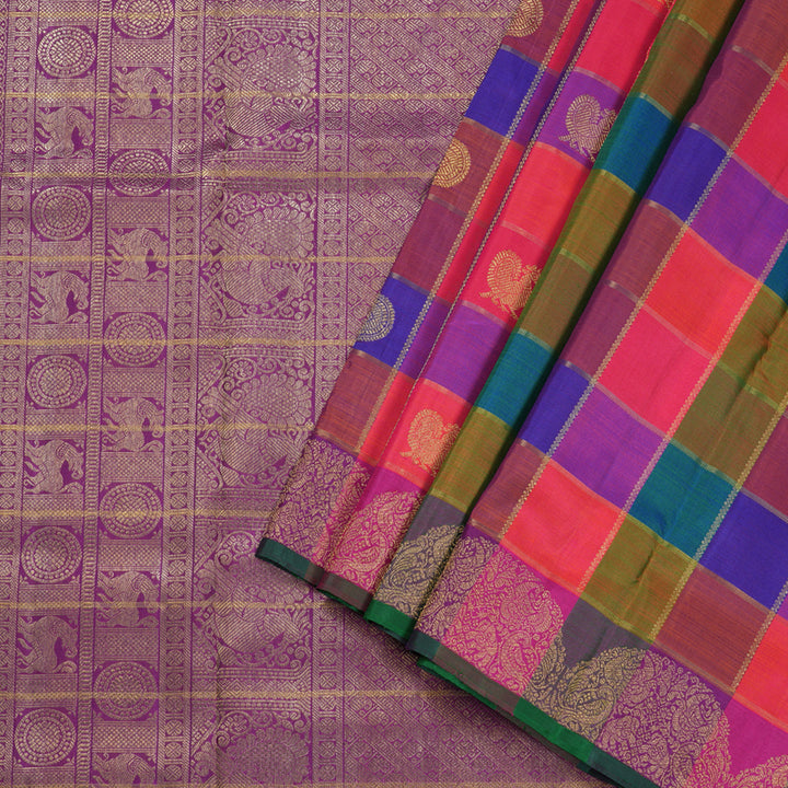 Hayagrivas Handloom Paalum Pazham Checks Ten Yards  Kanjivaram Silk Saree BD370-SBS