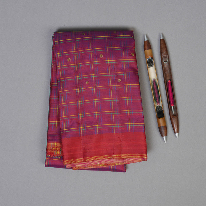 Hayagrivas Handloom Purple Kanjivaram Silk Saree with Reddish Pink Border BD406-SBS