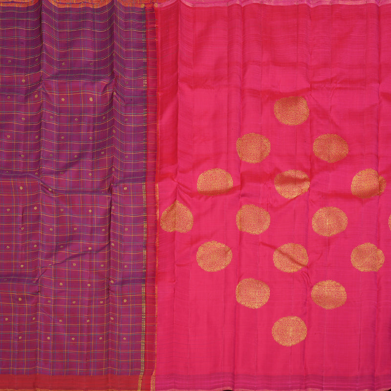 Hayagrivas Handloom Purple Kanjivaram Silk Saree with Reddish Pink Border BD406-SBS