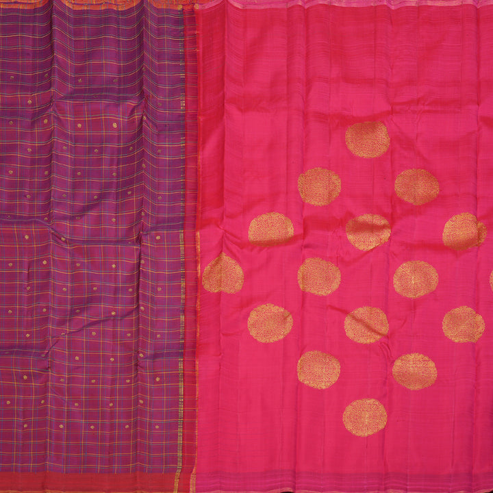 Hayagrivas Handloom Purple Kanjivaram Silk Saree with Reddish Pink Border BD406-SBS