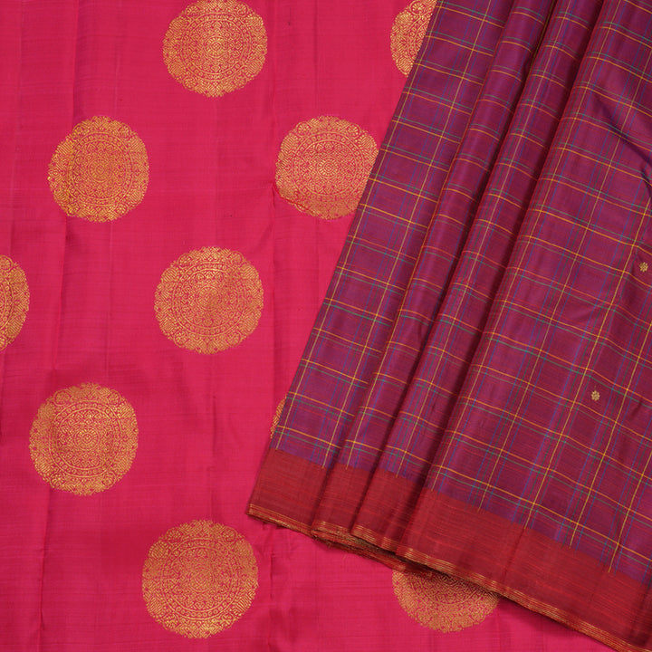 Hayagrivas Handloom Purple Kanjivaram Silk Saree with Reddish Pink Border BD406-SBS