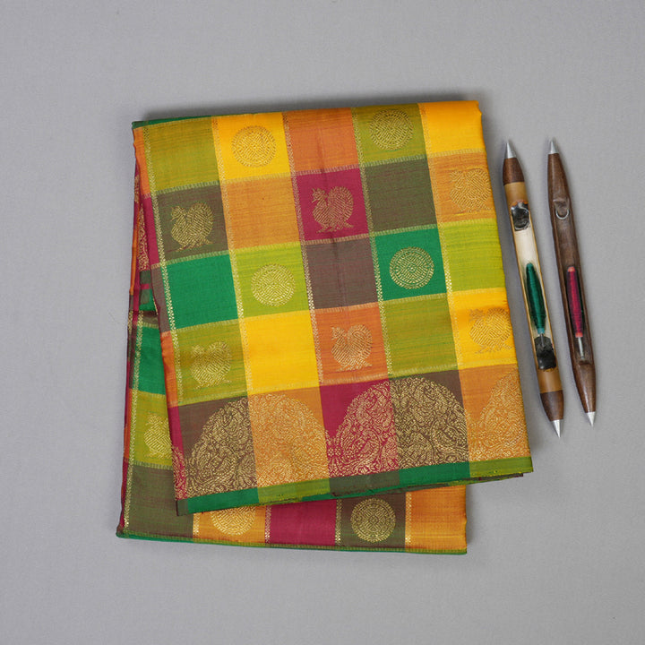 Hayagrivas Multi Colour Checks Ten Yards Silk Saree BD419-SBS