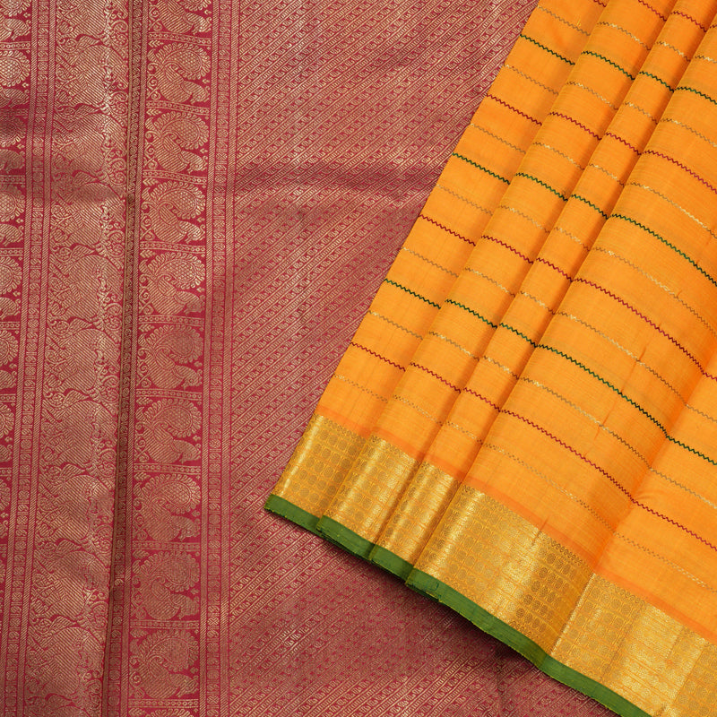 Hayagrivas Mango Yellow Veldhari Handloom Ten Yards Silk Saree BD423-SBS