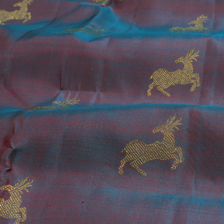 Hayagrivas Dual Tone (Sky Blue With Red) Kanjivaram Silk Saree with Honey Mustard Border BD424-SBS