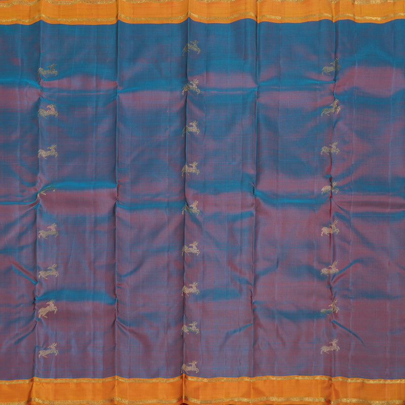 Hayagrivas Dual Tone (Sky Blue With Red) Kanjivaram Silk Saree with Honey Mustard Border BD424-SBS