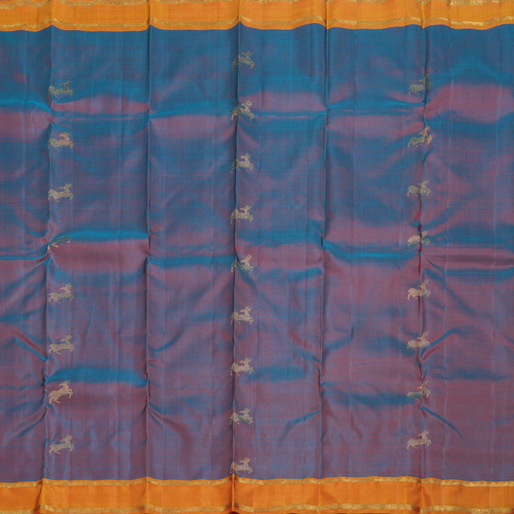 Hayagrivas Dual Tone (Sky Blue With Red) Kanjivaram Silk Saree with Honey Mustard Border BD424-SBS