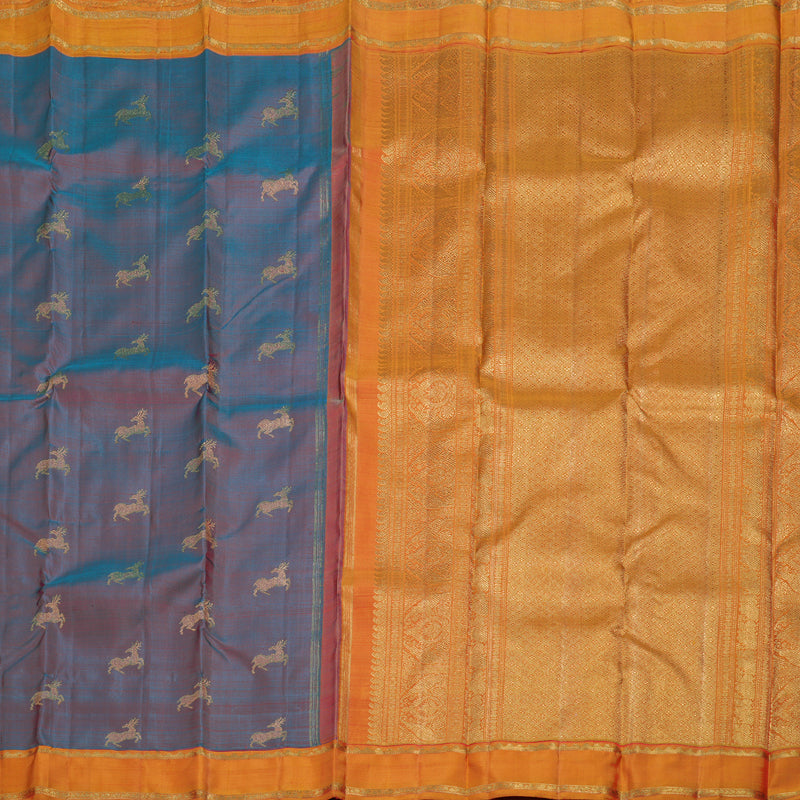 Hayagrivas Dual Tone (Sky Blue With Red) Kanjivaram Silk Saree with Honey Mustard Border BD424-SBS