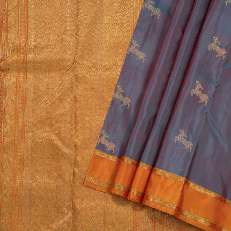 Hayagrivas Dual Tone (Sky Blue With Red) Kanjivaram Silk Saree with Honey Mustard Border BD424-SBS