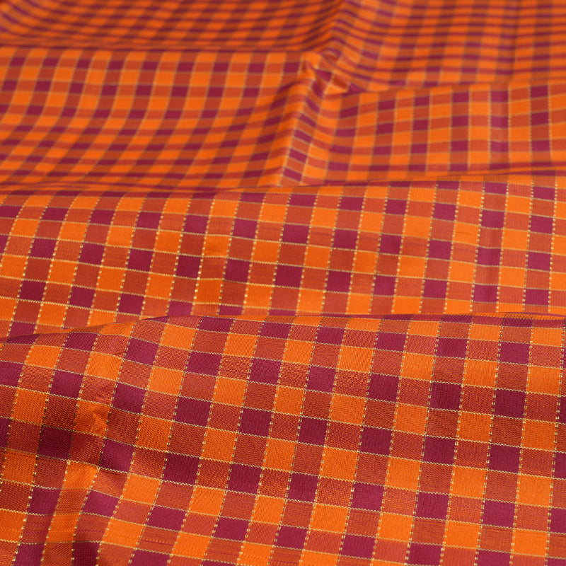 Hayagrivas Handloom Orange With Maroon Checks Kanjivaram Silk Saree BD426-SBS