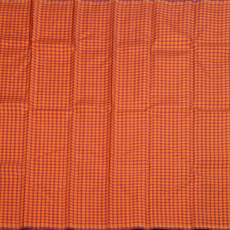 Hayagrivas Handloom Orange With Maroon Checks Kanjivaram Silk Saree BD426-SBS