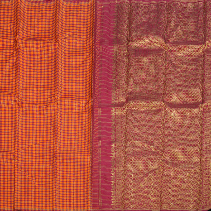 Hayagrivas Handloom Orange With Maroon Checks Kanjivaram Silk Saree BD426-SBS