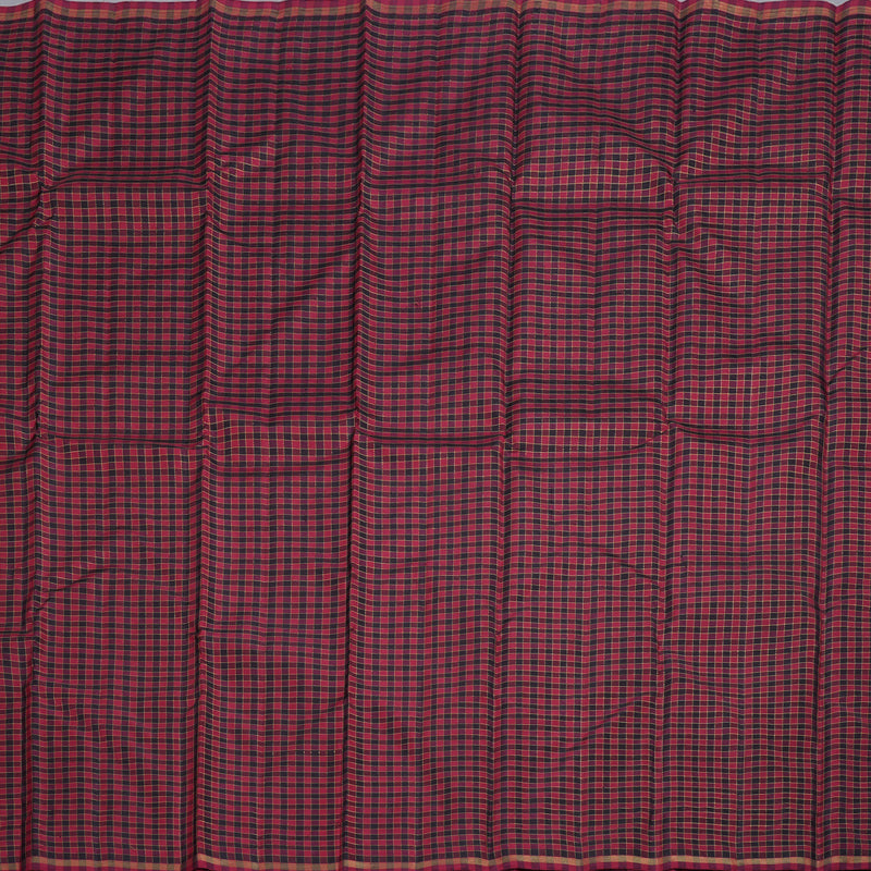 Hayagrivas Handloom Black With Maroon Checks Handloom Kanjivaram Silk Saree BD430-SBS