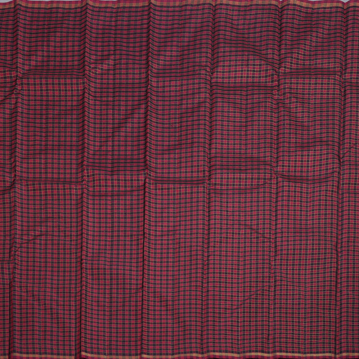 Hayagrivas Handloom Black With Maroon Checks Handloom Kanjivaram Silk Saree BD430-SBS