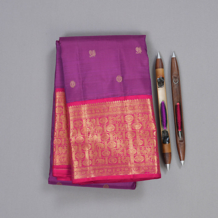 Hayagrivas Handloom Purple Handloom Kanjivaram Silk Saree with Nice Pink Border BD432-SBS