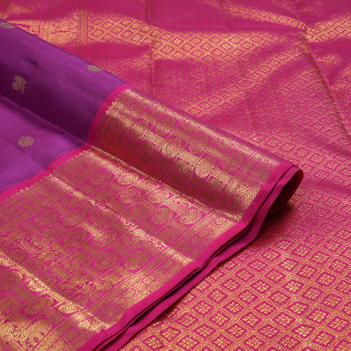 Hayagrivas Handloom Purple Handloom Kanjivaram Silk Saree with Nice Pink Border BD432-SBS